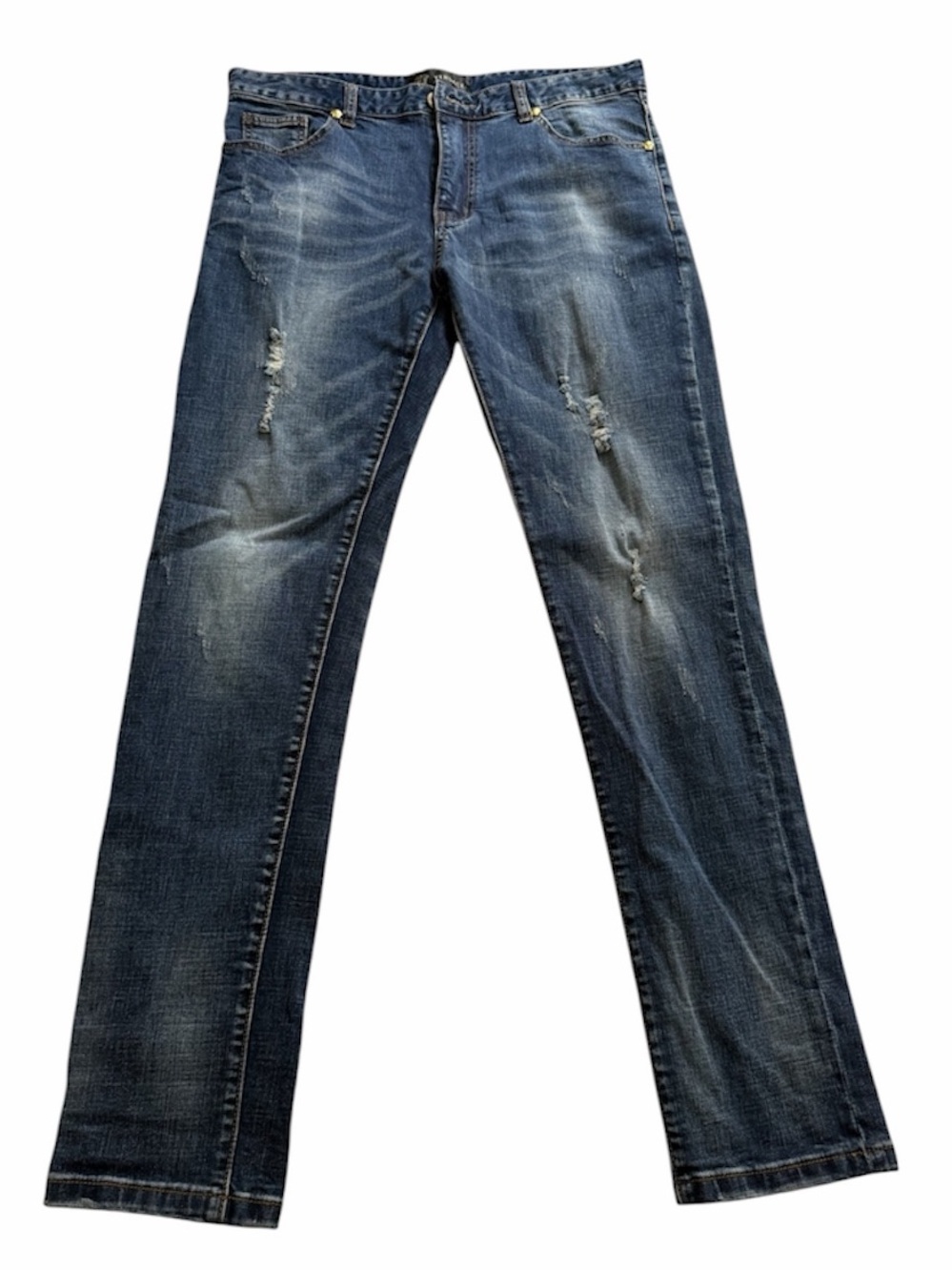 versace women's straight-leg distressed jeans